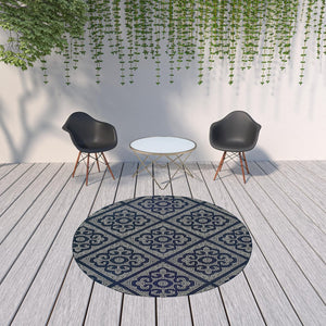 HomeRoots 5' Blue and Ivory Geometric Area Rug - Stylish, Stain Resistant, Perfect for Indoor and Outdoor Use 7'10" Round 507030