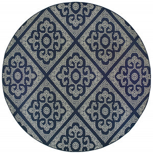 HomeRoots 5' Blue and Ivory Geometric Area Rug - Stylish, Stain Resistant, Perfect for Indoor and Outdoor Use 7'10" Round 507030