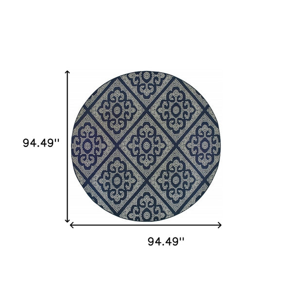 HomeRoots 5' Blue and Ivory Geometric Area Rug - Stylish, Stain Resistant, Perfect for Indoor and Outdoor Use 7'10" Round 507030