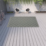 Homeroots 9' X 13' Gray And Ivory Geometric Stain Resistant Indoor Outdoor Area Rug  Polypropylene 507038