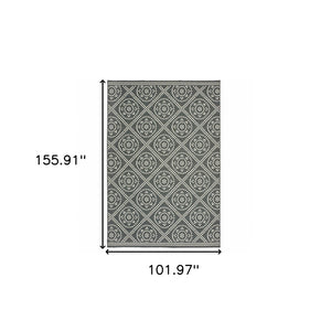 HomeRoots 5' Gray and Ivory Geometric Area Rug - Stain Resistant, Versatile for Indoor and Outdoor Spaces 8'6" x 13' 507038