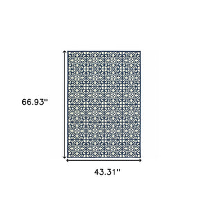 Homeroots 4' X 6' Stylish Ivory And Blue Geometric Stain Resistant Area Rug For Indoor & Outdoor Spaces 3'7" X 5'6" Polypropylene 507043