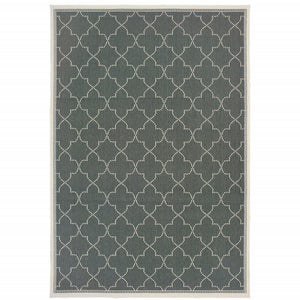 Homeroots 4' Geometric Stain Resistant Indoor Outdoor Area Rug - Stylish Gray And Ivory Design For Home Comfort Grey,Ivory Polypropylene 507052