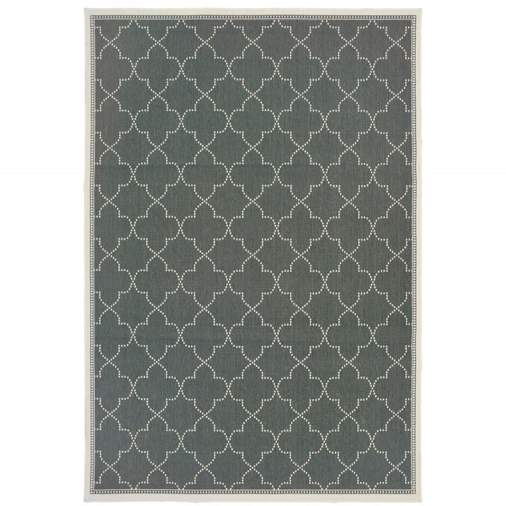 HomeRoots 5' Modern Geometric Stain Resistant Area Rug for Indoor and Outdoor Use - Durable and Stylish Design Grey/ Ivory 5'3" x 7'6" 507053