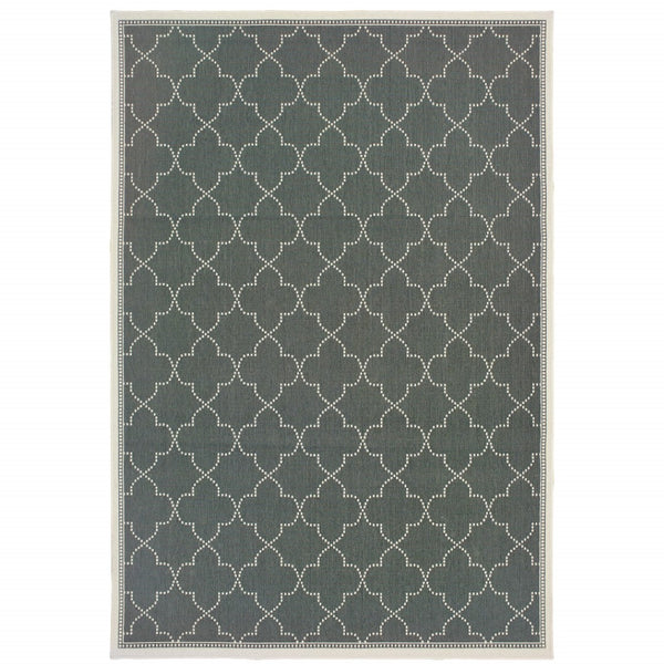 HomeRoots 5' Modern Geometric Stain Resistant Area Rug for Indoor and Outdoor Use - Durable and Stylish Design Grey/ Ivory 6'7" x 9'6" 507054
