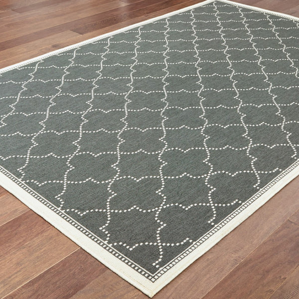 HomeRoots 5' Modern Geometric Stain Resistant Area Rug for Indoor and Outdoor Use - Durable and Stylish Design Grey/ Ivory 6'7" x 9'6" 507054