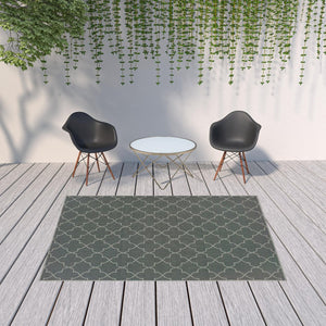 HomeRoots 5' Modern Geometric Stain Resistant Area Rug for Indoor and Outdoor Use - Durable and Stylish Design Grey/ Ivory 6'7" x 9'6" 507054