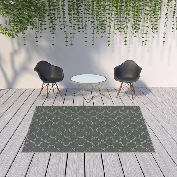 HomeRoots 5' Modern Geometric Stain Resistant Area Rug for Indoor and Outdoor Use - Durable and Stylish Design Grey/ Ivory 6'7" x 9'6" 507054