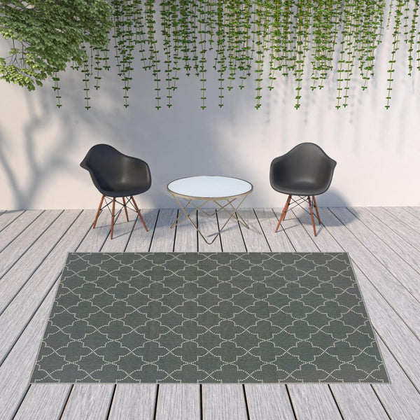 HomeRoots 5' Modern Geometric Stain Resistant Area Rug for Indoor and Outdoor Use - Durable and Stylish Design Grey/ Ivory 7'10" x 10'10" 507055
