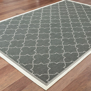 HomeRoots 5' Modern Geometric Stain Resistant Area Rug for Indoor and Outdoor Use - Durable and Stylish Design Grey/ Ivory 8'6" x 13' 507056