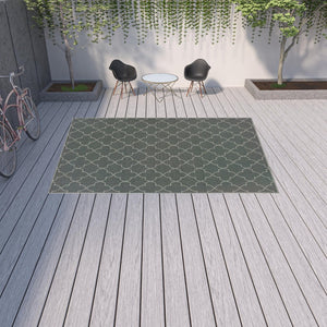 HomeRoots 5' Modern Geometric Stain Resistant Area Rug for Indoor and Outdoor Use - Durable and Stylish Design Grey/ Ivory 8'6" x 13' 507056