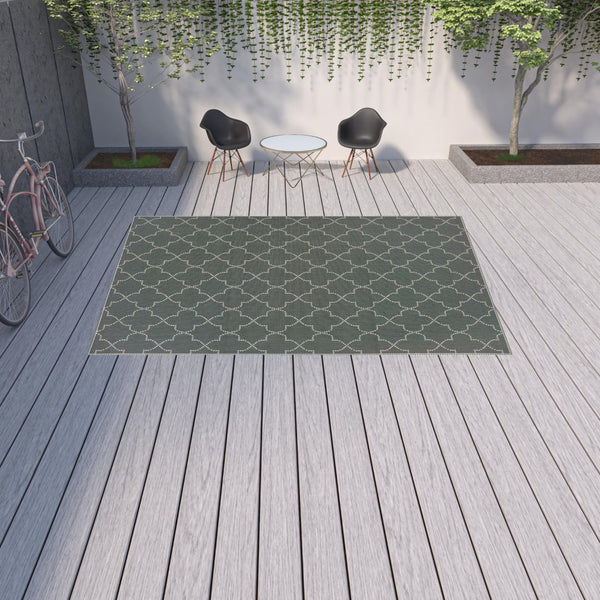 HomeRoots 5' Modern Geometric Stain Resistant Area Rug for Indoor and Outdoor Use - Durable and Stylish Design Grey/ Ivory 8'6" x 13' 507056
