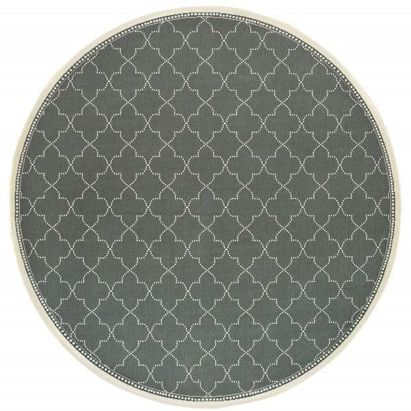 HomeRoots 5' Modern Geometric Stain Resistant Area Rug for Indoor and Outdoor Use - Durable and Stylish Design Grey/ Ivory 7'10" Round 507057