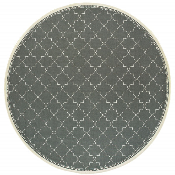 HomeRoots 5' Modern Geometric Stain Resistant Area Rug for Indoor and Outdoor Use - Durable and Stylish Design Grey/ Ivory 7'10" Round 507057