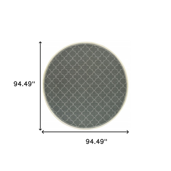 HomeRoots 5' Modern Geometric Stain Resistant Area Rug for Indoor and Outdoor Use - Durable and Stylish Design Grey/ Ivory 7'10" Round 507057