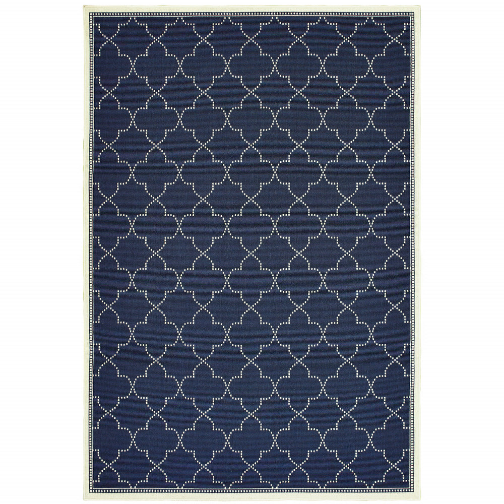 Homeroots 4' Geometric Stain Resistant Indoor Outdoor Area Rug - Stylish Gray And Ivory Design For Home Comfort Navy,Ivory Polypropylene 507061
