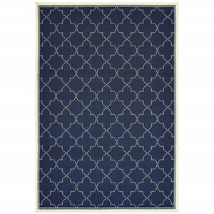 Homeroots 4' Geometric Stain Resistant Indoor Outdoor Area Rug - Stylish Gray And Ivory Design For Home Comfort Navy,Ivory Polypropylene 507061