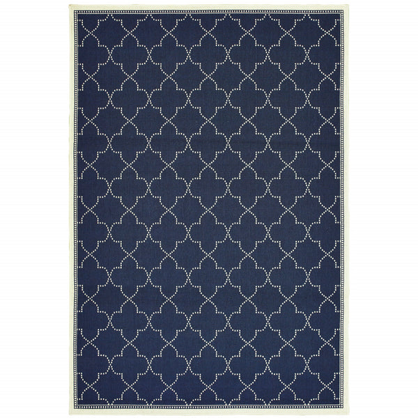 Homeroots 4' Geometric Stain Resistant Indoor Outdoor Area Rug - Stylish Gray And Ivory Design For Home Comfort Navy,Ivory Polypropylene 507061