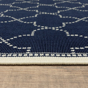 Homeroots 4' Geometric Stain Resistant Indoor Outdoor Area Rug - Stylish Gray And Ivory Design For Home Comfort Navy,Ivory Polypropylene 507061
