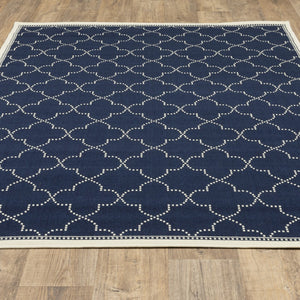 Homeroots 4' Geometric Stain Resistant Indoor Outdoor Area Rug - Stylish Gray And Ivory Design For Home Comfort Navy,Ivory Polypropylene 507061