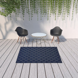 HomeRoots 5' Modern Geometric Stain Resistant Area Rug for Indoor and Outdoor Use - Durable and Stylish Design Navy/ Ivory 5'3" x 7'6" 507062