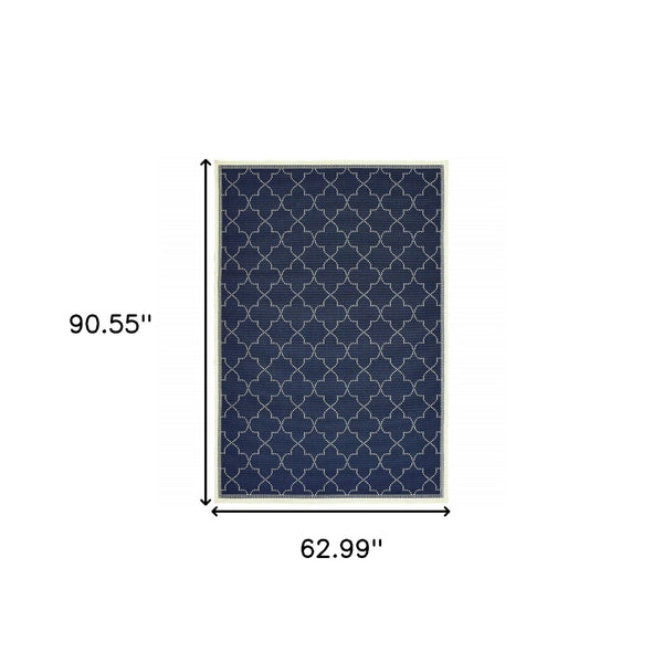 HomeRoots 5' Modern Geometric Stain Resistant Area Rug for Indoor and Outdoor Use - Durable and Stylish Design Navy/ Ivory 5'3" x 7'6" 507062