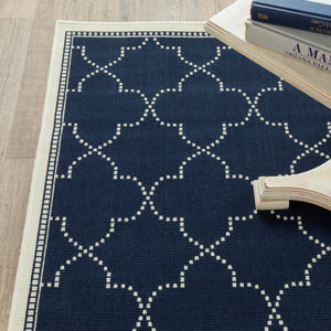 HomeRoots 5' Modern Geometric Stain Resistant Area Rug for Indoor and Outdoor Use - Durable and Stylish Design Navy/ Ivory 5'3" x 7'6" 507062