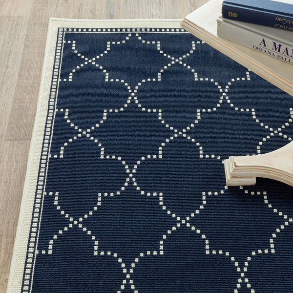 HomeRoots 5' Modern Geometric Stain Resistant Area Rug for Indoor and Outdoor Use - Durable and Stylish Design Navy/ Ivory 5'3" x 7'6" 507062