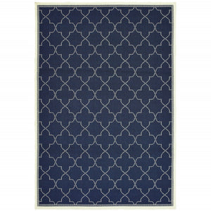 HomeRoots 5' Modern Geometric Stain Resistant Area Rug for Indoor and Outdoor Use - Durable and Stylish Design Navy/ Ivory 6'7" x 9'6" 507063