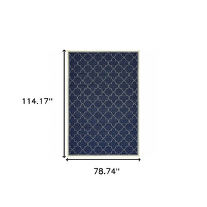 HomeRoots 5' Modern Geometric Stain Resistant Area Rug for Indoor and Outdoor Use - Durable and Stylish Design Navy/ Ivory 6'7" x 9'6" 507063