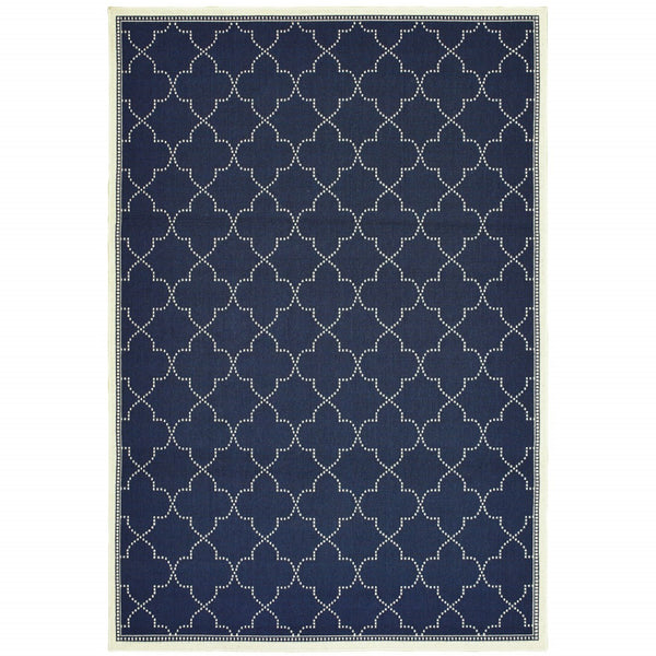 HomeRoots 5' Modern Geometric Stain Resistant Area Rug for Indoor and Outdoor Use - Durable and Stylish Design Navy/ Ivory 7'10" x 10'10" 507064