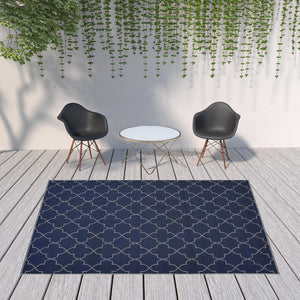 HomeRoots 5' Modern Geometric Stain Resistant Area Rug for Indoor and Outdoor Use - Durable and Stylish Design Navy/ Ivory 7'10" x 10'10" 507064