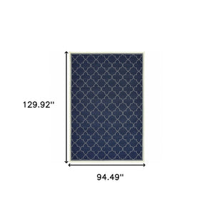 HomeRoots 5' Modern Geometric Stain Resistant Area Rug for Indoor and Outdoor Use - Durable and Stylish Design Navy/ Ivory 7'10" x 10'10" 507064
