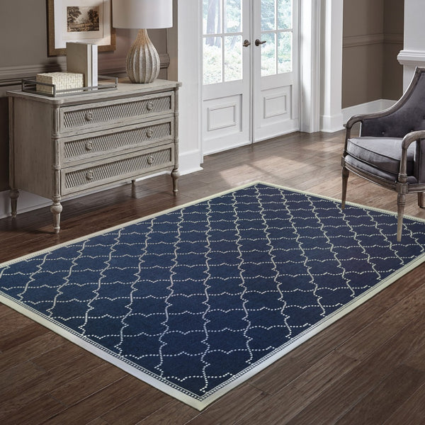 HomeRoots 5' Modern Geometric Stain Resistant Area Rug for Indoor and Outdoor Use - Durable and Stylish Design Navy/ Ivory 7'10" x 10'10" 507064