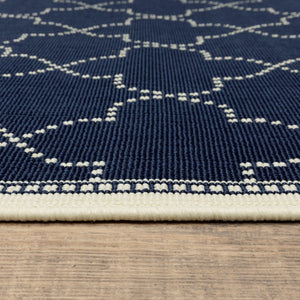 HomeRoots 5' Modern Geometric Stain Resistant Area Rug for Indoor and Outdoor Use - Durable and Stylish Design Navy/ Ivory 7'10" x 10'10" 507064