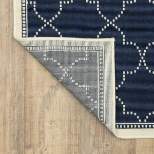 HomeRoots 5' Modern Geometric Stain Resistant Area Rug for Indoor and Outdoor Use - Durable and Stylish Design Navy/ Ivory 7'10" x 10'10" 507064