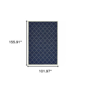HomeRoots 5' Modern Geometric Stain Resistant Area Rug for Indoor and Outdoor Use - Durable and Stylish Design Navy/ Ivory 8'6" x 13' 507065