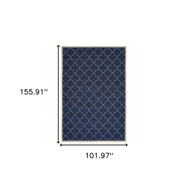 HomeRoots 5' Modern Geometric Stain Resistant Area Rug for Indoor and Outdoor Use - Durable and Stylish Design Navy/ Ivory 8'6" x 13' 507065
