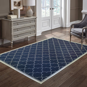 HomeRoots 5' Modern Geometric Stain Resistant Area Rug for Indoor and Outdoor Use - Durable and Stylish Design Navy/ Ivory 8'6" x 13' 507065
