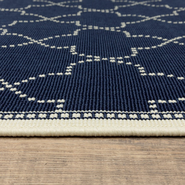 HomeRoots 5' Modern Geometric Stain Resistant Area Rug for Indoor and Outdoor Use - Durable and Stylish Design Navy/ Ivory 8'6" x 13' 507065