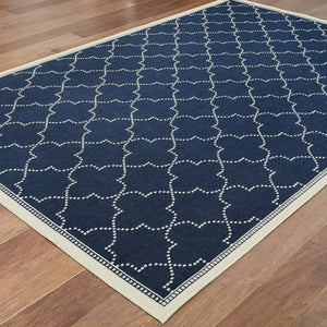 HomeRoots 5' Modern Geometric Stain Resistant Area Rug for Indoor and Outdoor Use - Durable and Stylish Design Navy/ Ivory 8'6" x 13' 507065