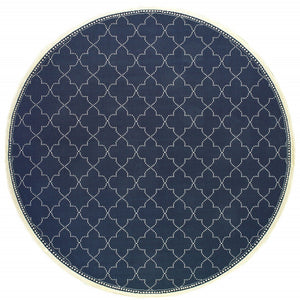 HomeRoots 5' Modern Geometric Stain Resistant Area Rug for Indoor and Outdoor Use - Durable and Stylish Design Navy/ Ivory 7'10" Round 507066