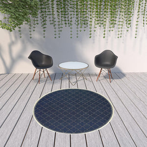 HomeRoots 5' Modern Geometric Stain Resistant Area Rug for Indoor and Outdoor Use - Durable and Stylish Design Navy/ Ivory 7'10" Round 507066