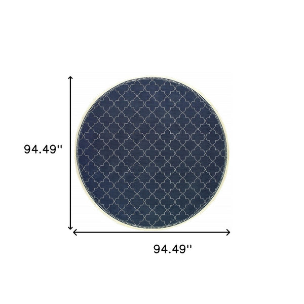 HomeRoots 5' Modern Geometric Stain Resistant Area Rug for Indoor and Outdoor Use - Durable and Stylish Design Navy/ Ivory 7'10" Round 507066