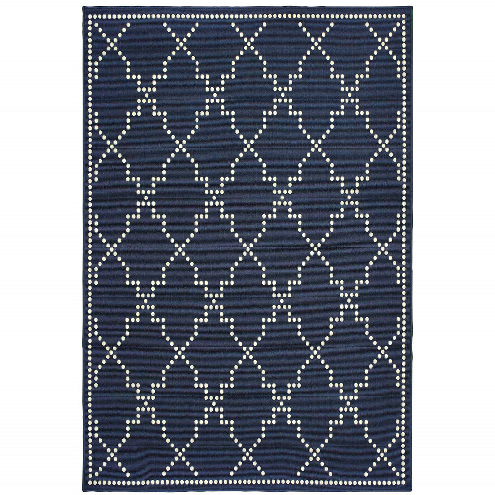 Homeroots 4' Blue And Ivory Geometric Stain Resistant Area Rug – Perfect For Indoor And Outdoor Spaces! Navy,Ivory Polypropylene 507070