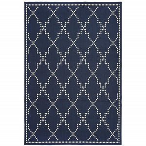 Homeroots 4' Blue And Ivory Geometric Stain Resistant Area Rug – Perfect For Indoor And Outdoor Spaces! Navy,Ivory Polypropylene 507070