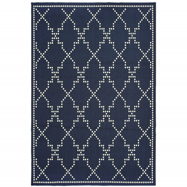 Homeroots 4' Blue And Ivory Geometric Stain Resistant Area Rug – Perfect For Indoor And Outdoor Spaces! Navy,Ivory Polypropylene 507070