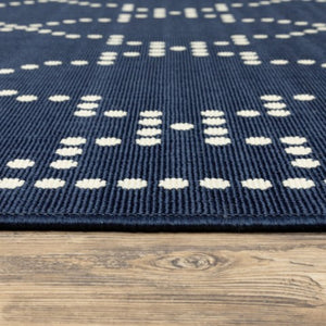 Homeroots 4' Blue And Ivory Geometric Stain Resistant Area Rug – Perfect For Indoor And Outdoor Spaces! Navy,Ivory Polypropylene 507070