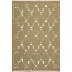 Homeroots 4' Blue And Ivory Geometric Stain Resistant Area Rug – Perfect For Indoor And Outdoor Spaces! Tan,Ivory Polypropylene 507079