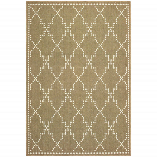Homeroots 4' Blue And Ivory Geometric Stain Resistant Area Rug – Perfect For Indoor And Outdoor Spaces! Tan,Ivory Polypropylene 507079